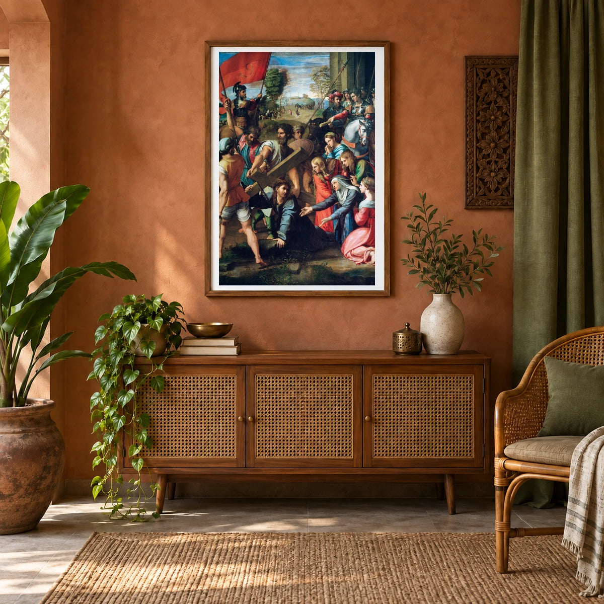 Raphael S Christ Falling On The Way To Calvary — Classical Art shown in a styled interior