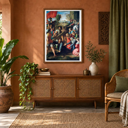 Raphael S Christ Falling On The Way To Calvary — Classical Art shown in a styled interior