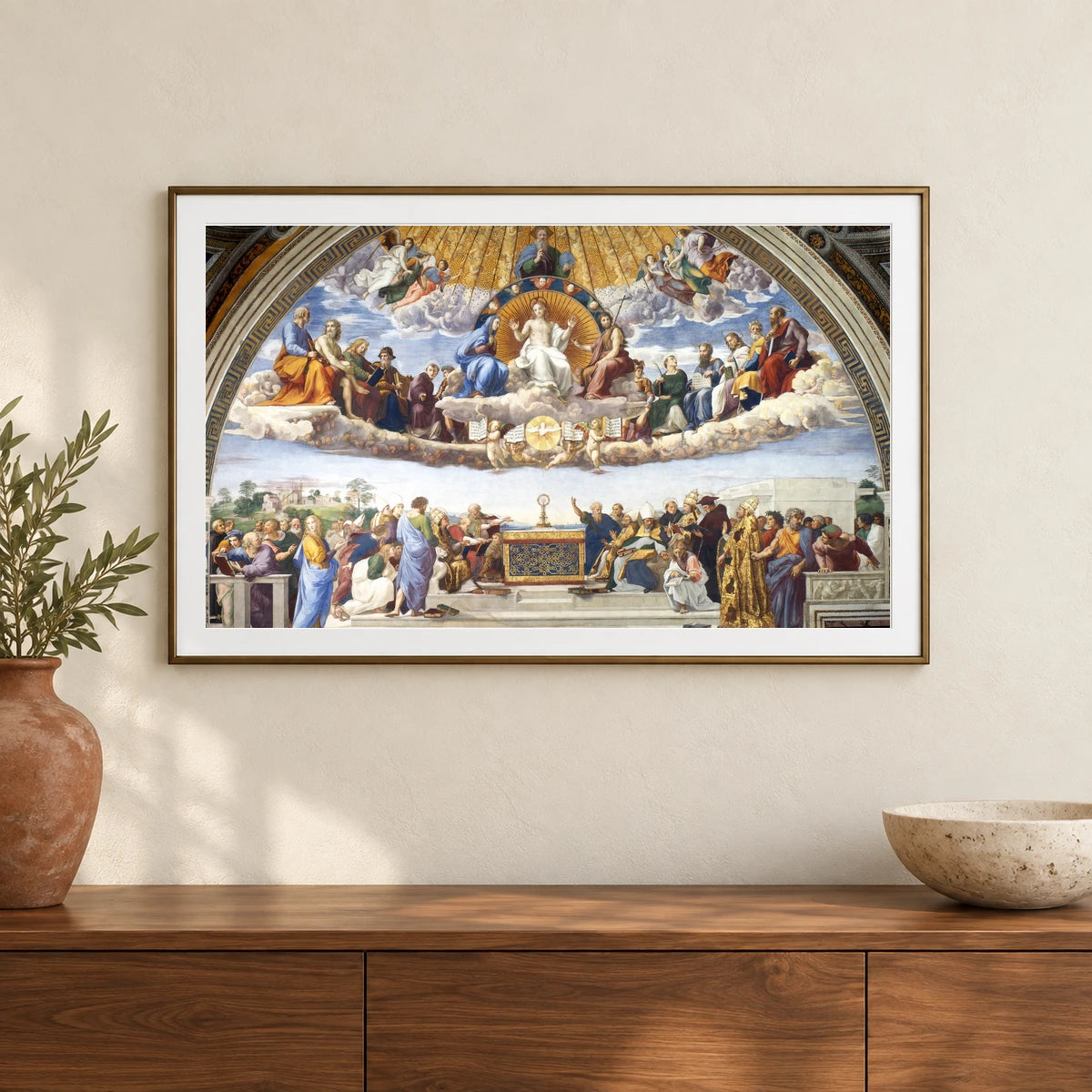 Raphael S Disputation Of The Holy Sacrament — Classical Art shown in a styled interior