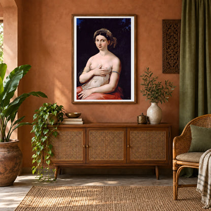 Raphael S La Fornarina (1518–1519) — Classical Art shown in a styled interior