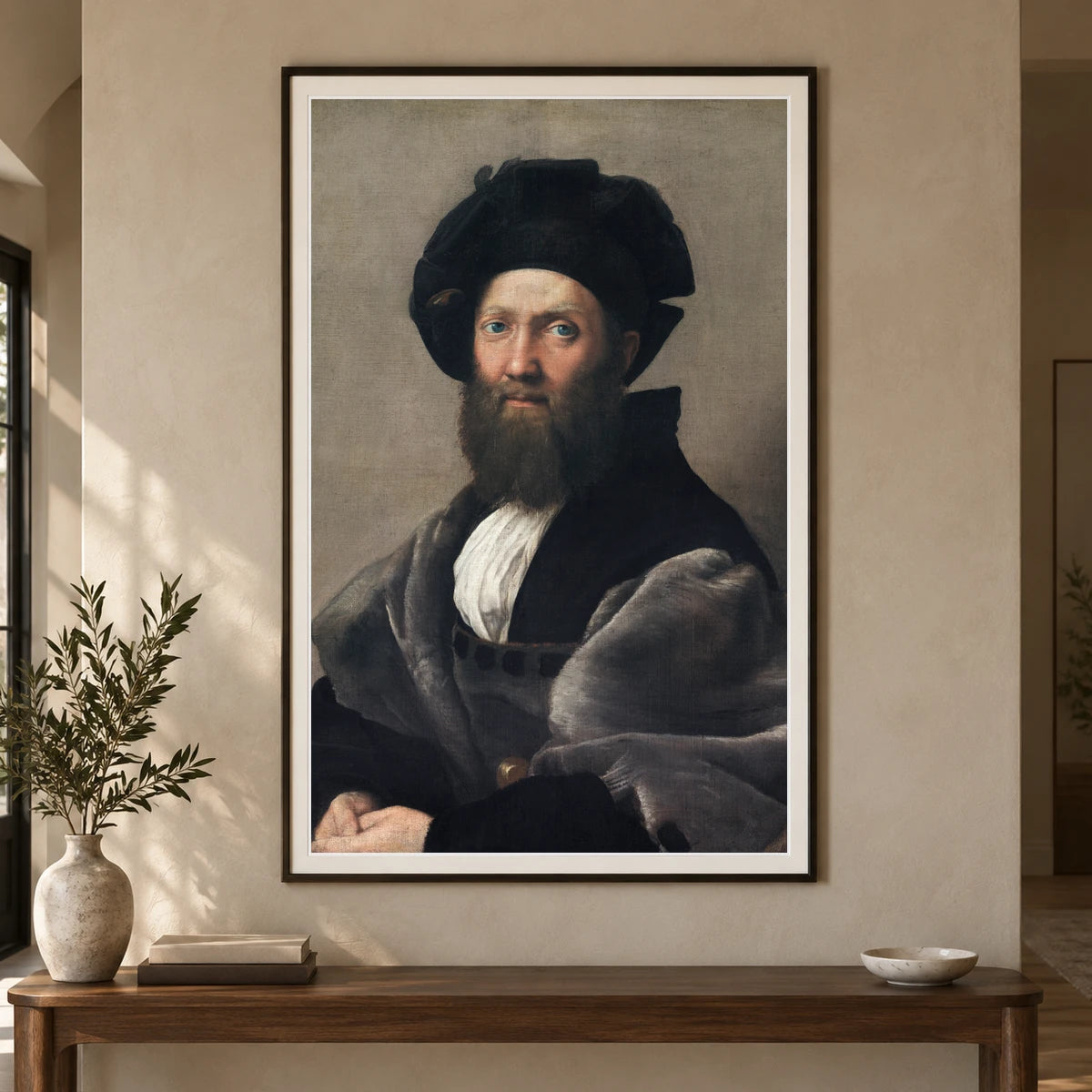 Raphael S Portrait Of Baldassarre Castiglione — Classical Art shown in a styled interior