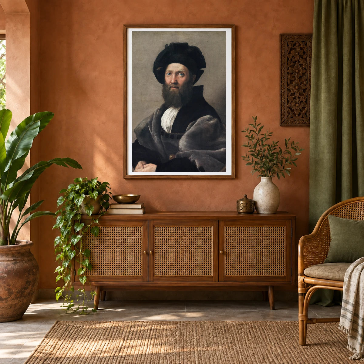 Raphael S Portrait Of Baldassarre Castiglione — Classical Art shown in a styled interior