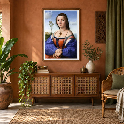 Raphael S Portrait Of Maddalena Strozzi Doni (ca. 1506) — Classical Art shown in a styled interior
