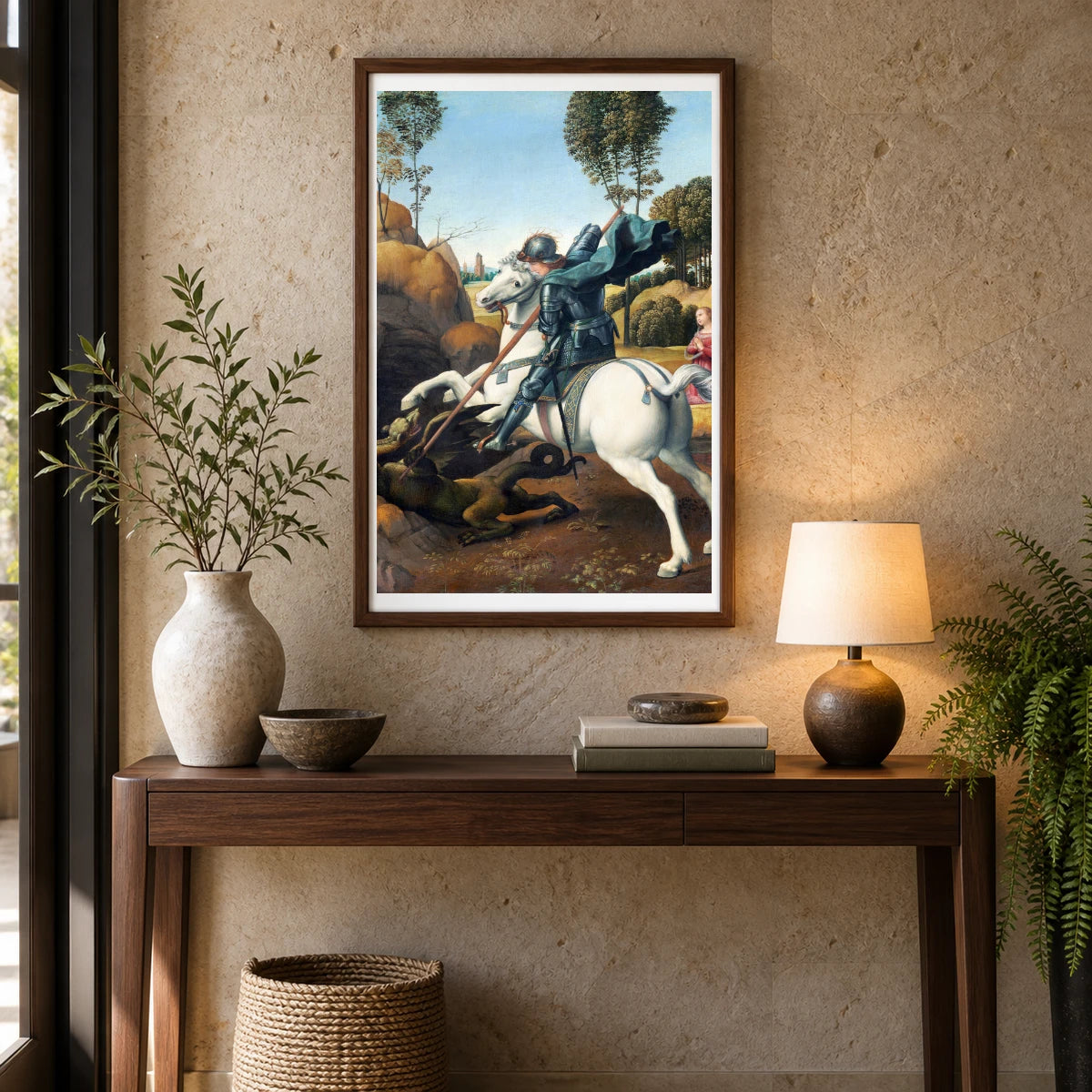 Raphael S Saint George And The Dragon — Classical Art shown in a styled interior