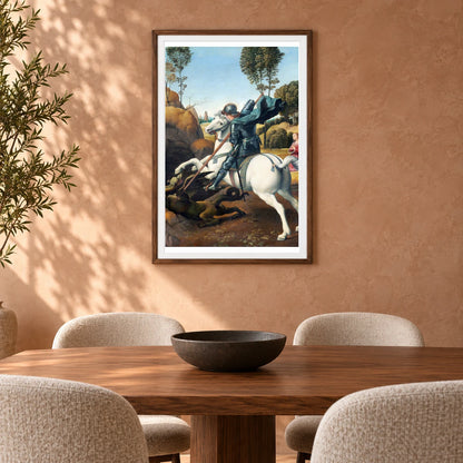 Raphael S Saint George And The Dragon — Classical Art shown in a styled interior