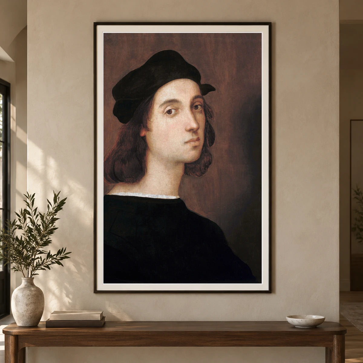 Raphael S Self Portrait (1506) Famous Painting — Classical Art shown in a styled interior