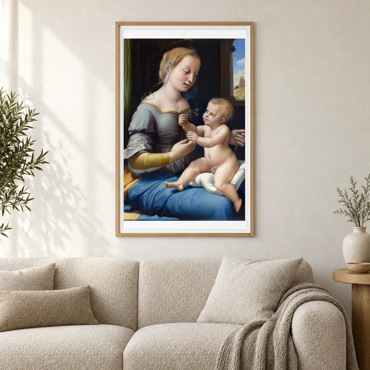 Raphael S The Madonna Of The Pinks — Classical Art shown in a styled interior