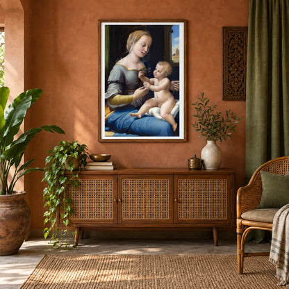 Raphael S The Madonna Of The Pinks — Classical Art shown in a styled interior
