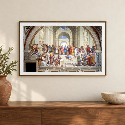 Raphael S The School Of Athens — Classical Art shown in a styled interior
