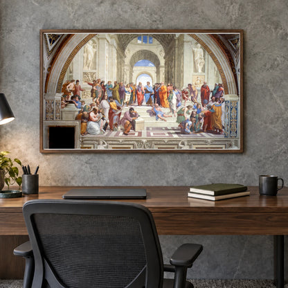 Raphael S The School Of Athens — Classical Art shown in a styled interior