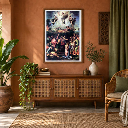 Raphael S Transfiguration (1516–1520) Famous Painting — Classical Art shown in a styled interior