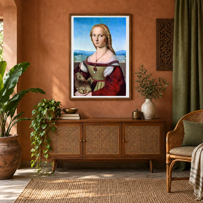 Raphael S Young Woman With Unicorn — Classical Art shown in a styled interior