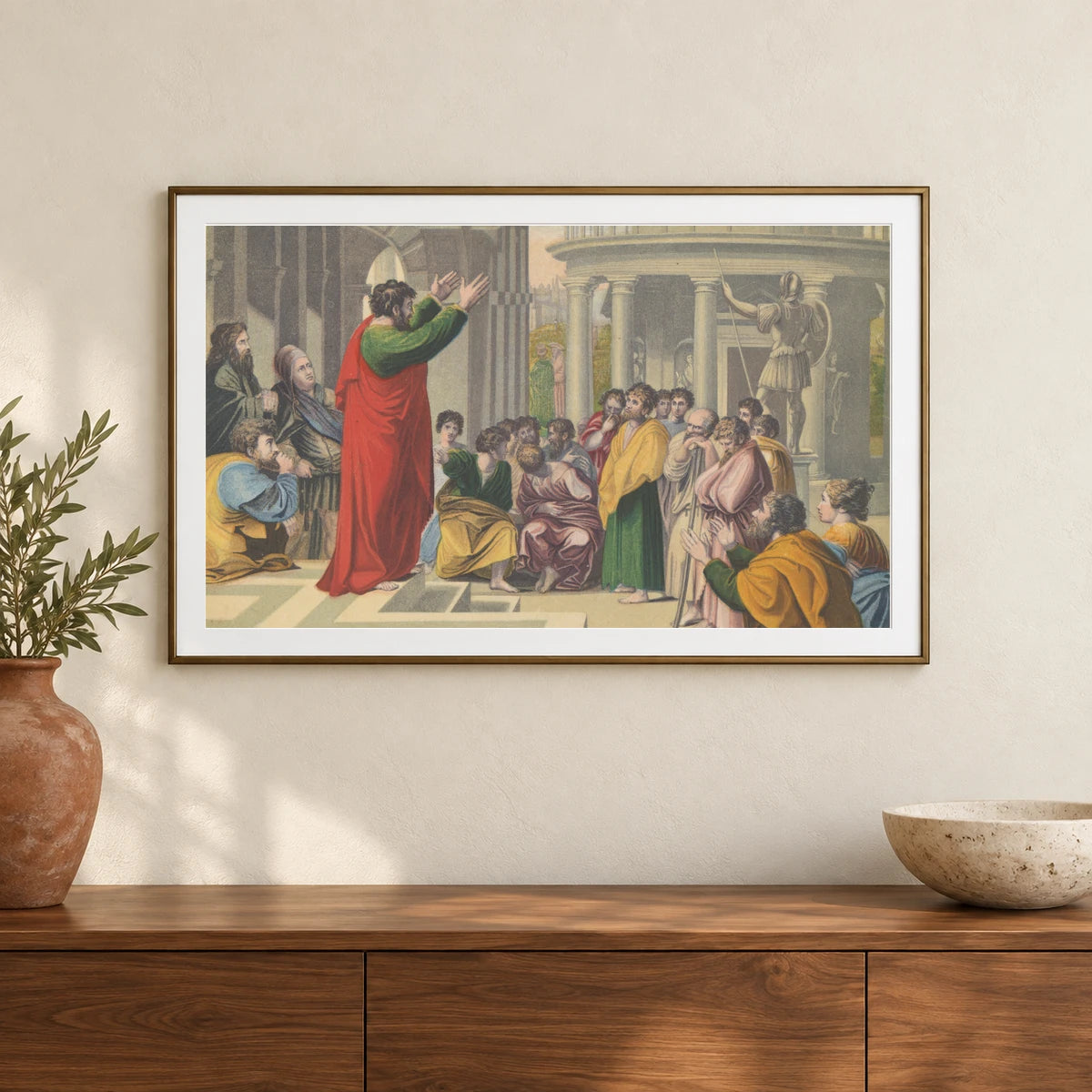 St Paul Preaching In Athens — Classical Art shown in a styled interior