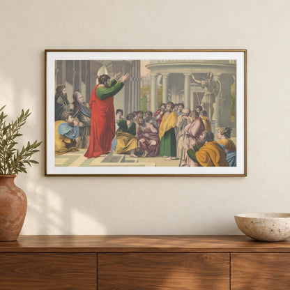 St Paul Preaching In Athens — Classical Art shown in a styled interior