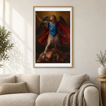Standing Winged Male Figure With Long Curly Blonde Hair, Looking Up Toward Ulc — Classical Art shown in a styled interior
