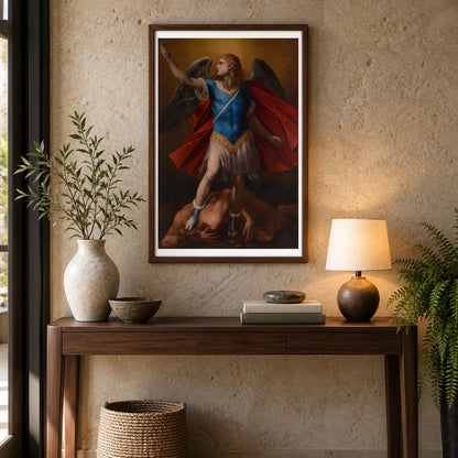 Standing Winged Male Figure With Long Curly Blonde Hair, Looking Up Toward Ulc — Classical Art shown in a styled interior