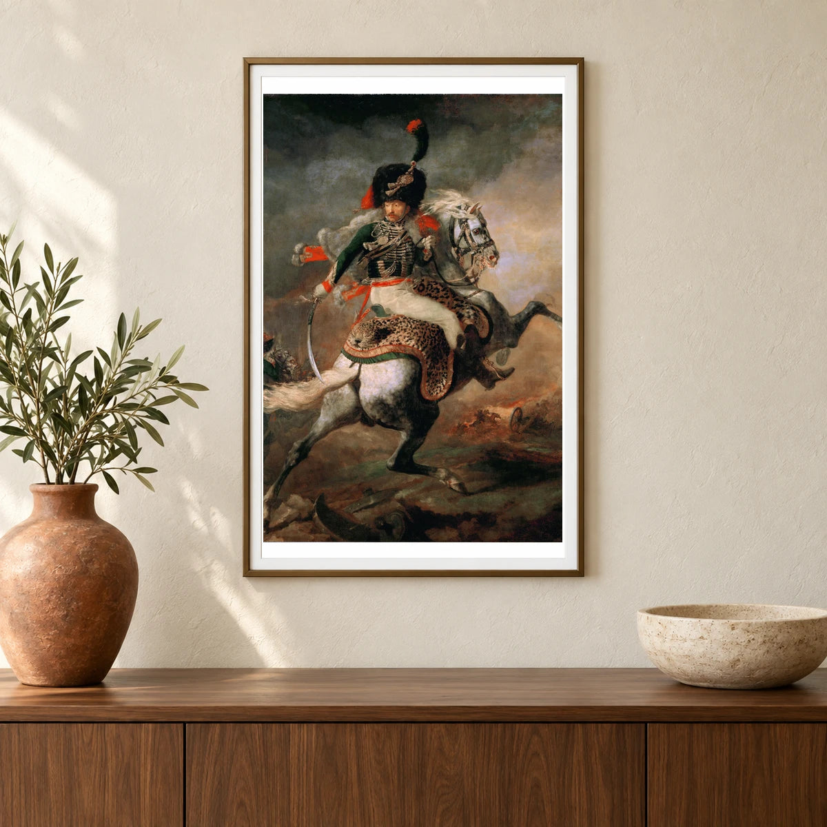 The Charging Chasseur (1812) Romanticism By Théodore Géricault. — Classical Art shown in a styled interior