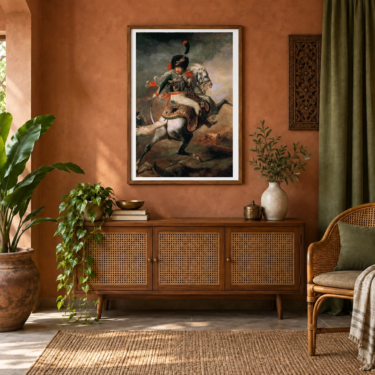 The Charging Chasseur (1812) Romanticism By Théodore Géricault. — Classical Art shown in a styled interior
