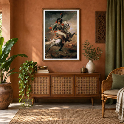 The Charging Chasseur (1812) Romanticism By Théodore Géricault. — Classical Art shown in a styled interior