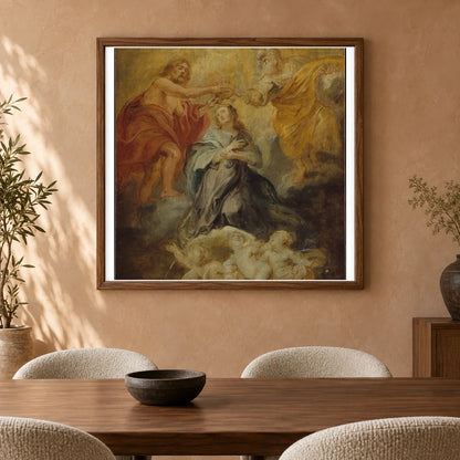 The Coronation Of The Virgin By Peter Paul Rubens — Classical Art shown in a styled interior