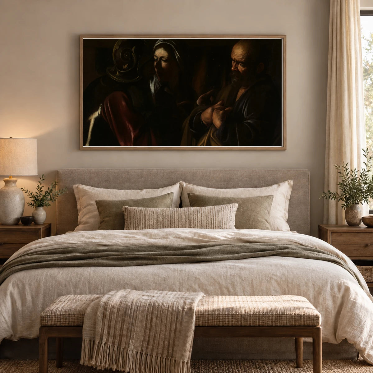 The Denial Of Saint Peter By Caravaggio — Classical Art shown in a styled interior