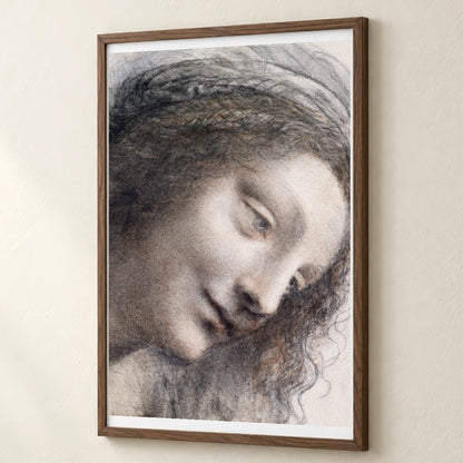 The Head Of The Virgin In Three Quarter View Facing Right (ca. 1510–1513) By Leonardo Da Vinci — Classical Art classical art print by SaamCrafts