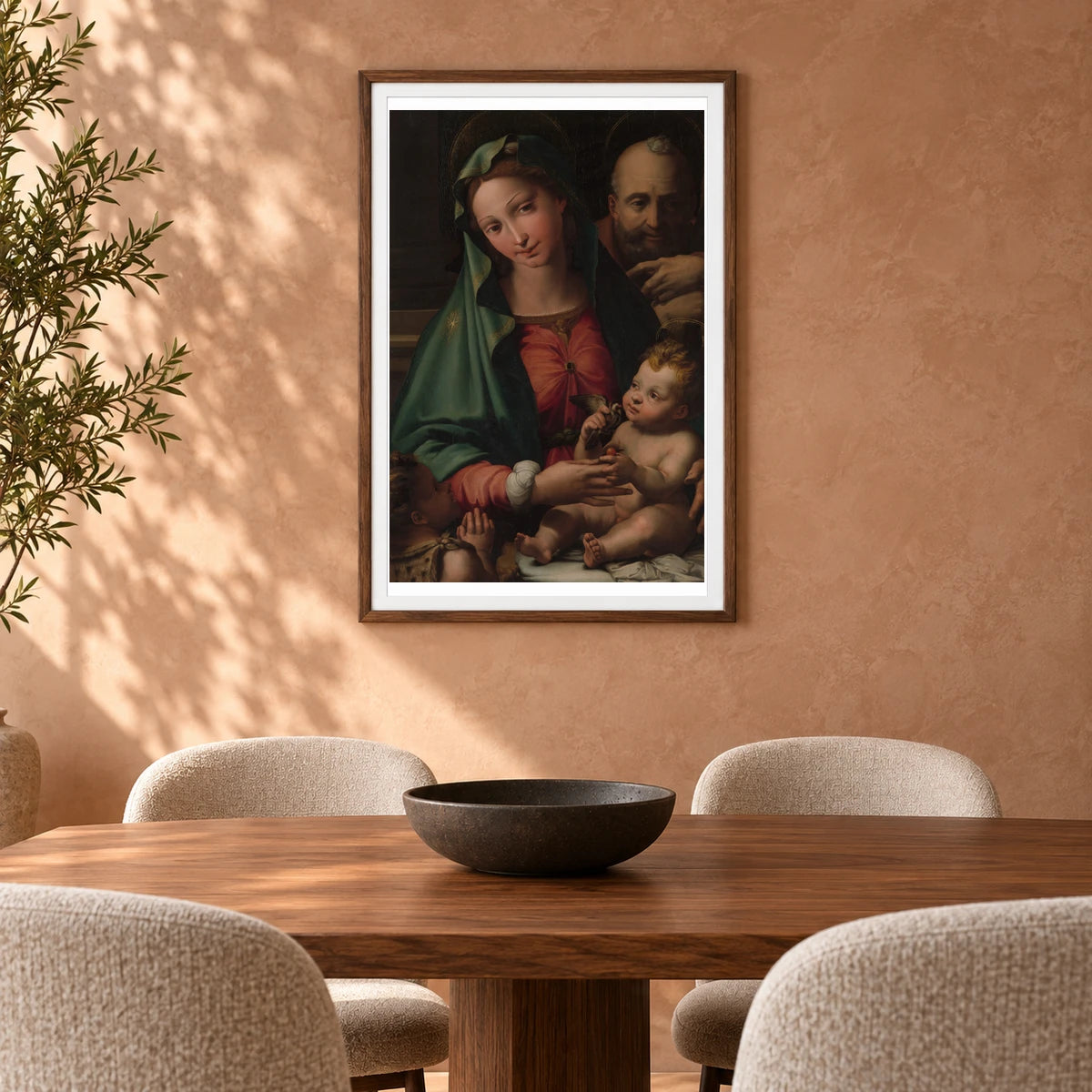 The Holy Family With The Infant Saint John The Baptist By Perino Del Vaga — Classical Art shown in a styled interior
