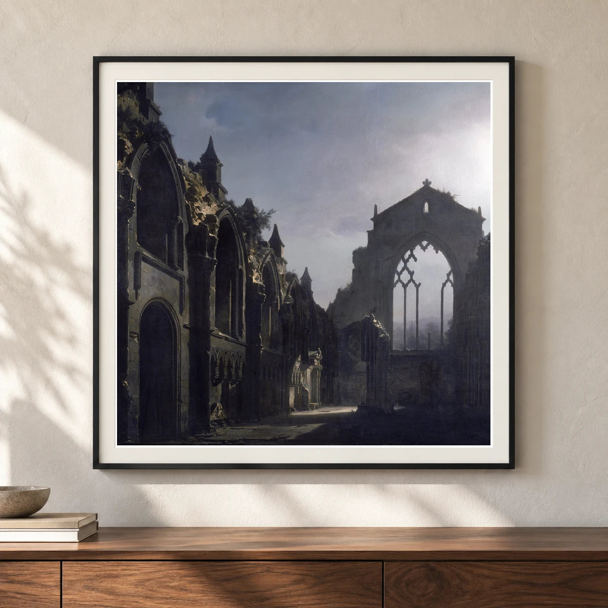 The Ruins Of Holyrood Chapel (louis Daguerre), — Classical Art shown in a styled interior