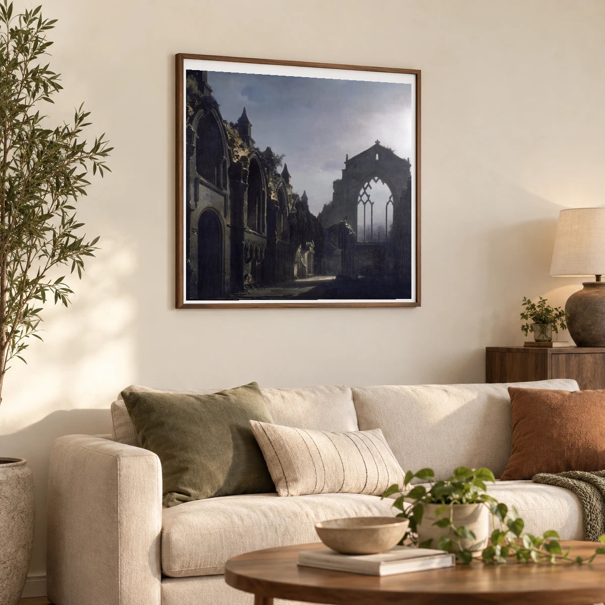 The Ruins Of Holyrood Chapel (louis Daguerre), — Classical Art shown in a styled interior