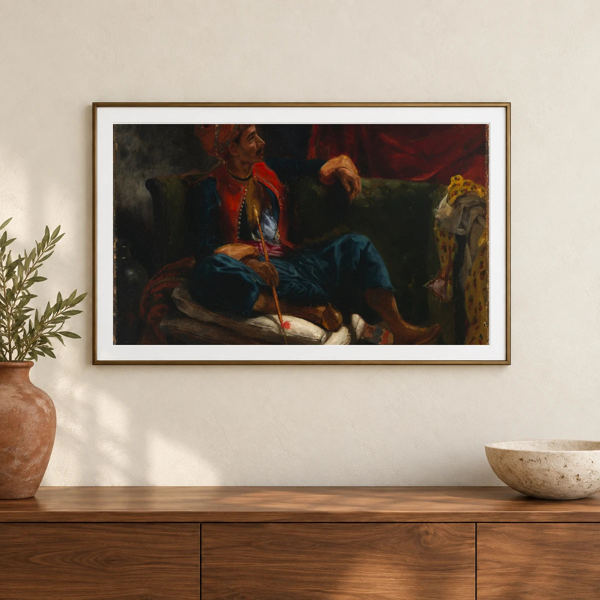 The Smoker By Ferdinand Victor Eugene Delacroix — Classical Art shown in a styled interior