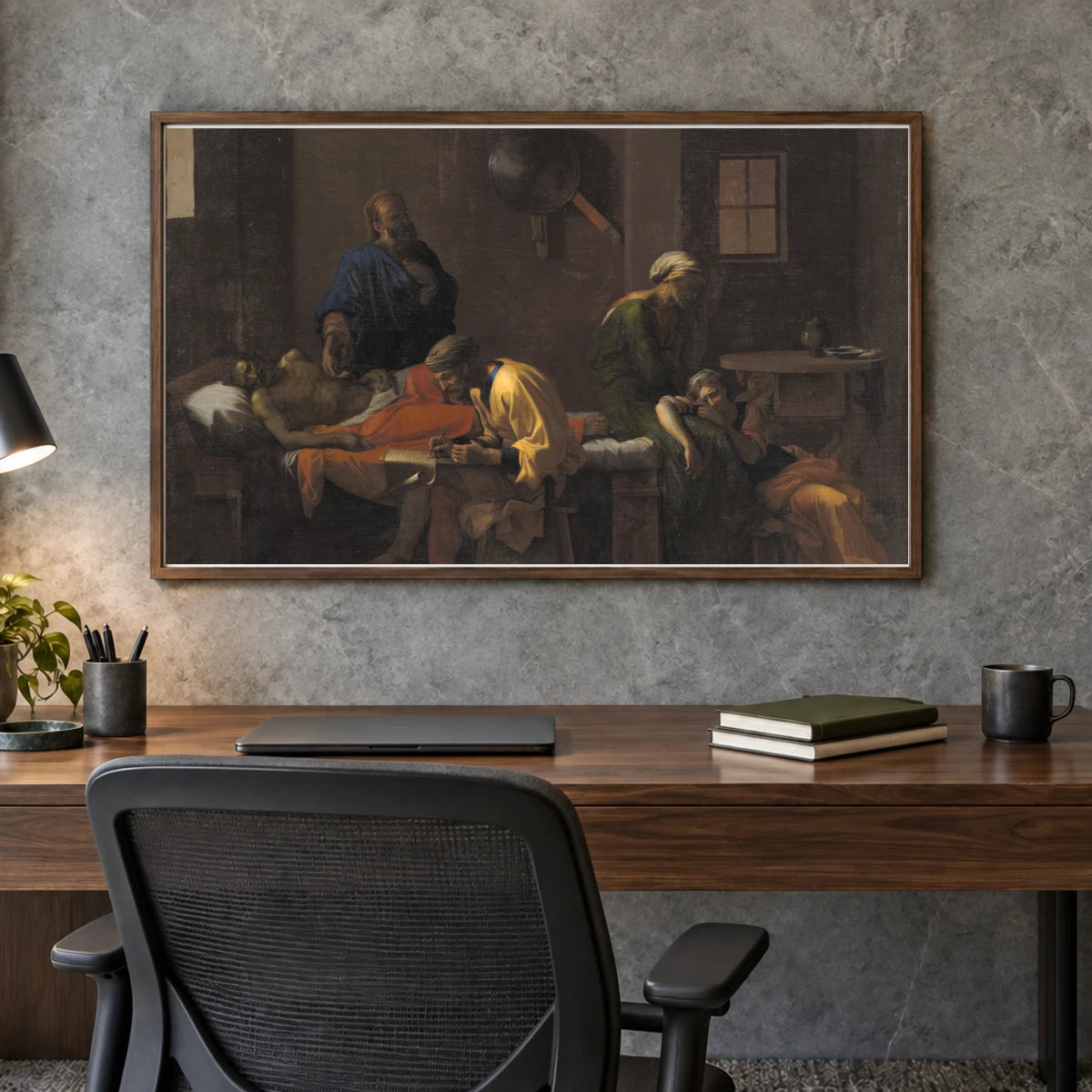 The Testament Of Eudamidas By Nicolas Poussin — Classical Art shown in a styled interior