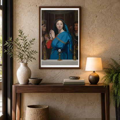 The Virgin Adoring The Host By Jean Auguste Dominique Ingres — Classical Art shown in a styled interior