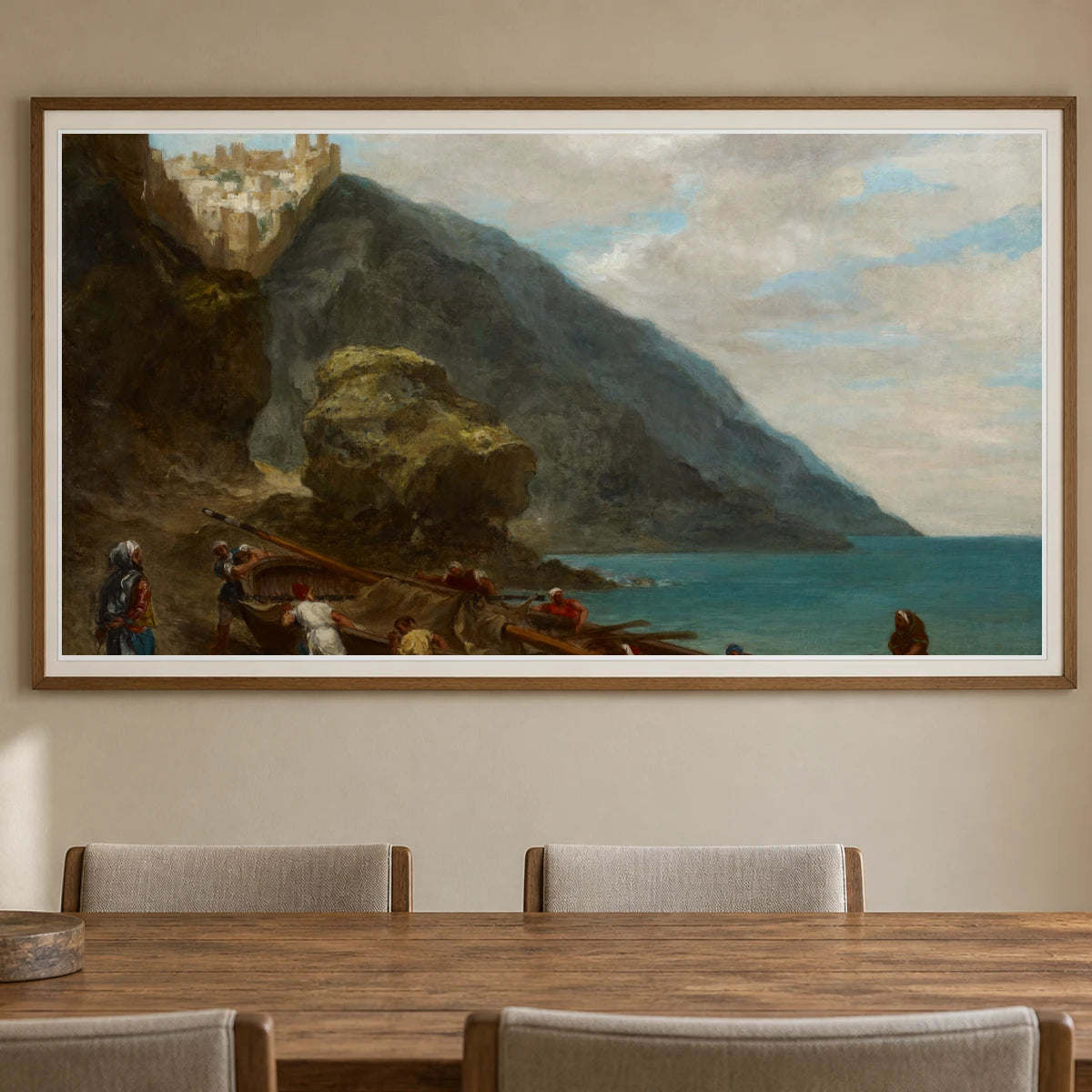 View Of Tangier From The Seashore By Eugène Delacroix — Classical Art shown in a styled interior