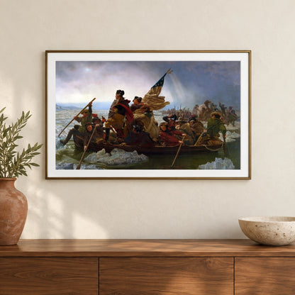 Washington Crossing The Delaware By Emanuel Leutze — Classical Art shown in a styled interior