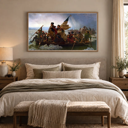 Washington Crossing The Delaware By Emanuel Leutze — Classical Art shown in a styled interior