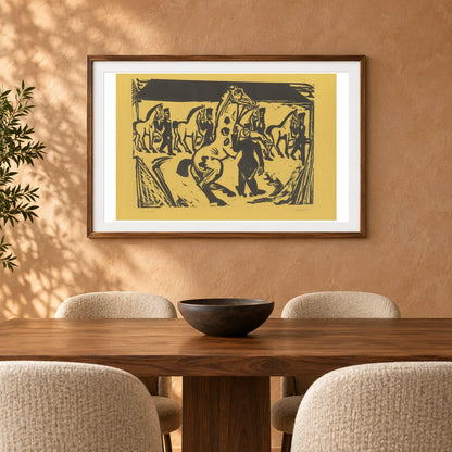 Artilleristen Beim Pferdebewegen (1915) — Ernst Ludwig Kirchner shown in a styled interior