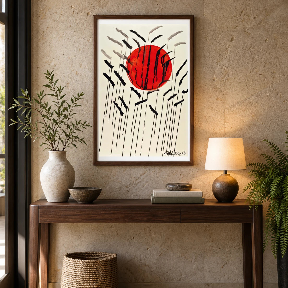 Cattails With Red Sun (1969) — Modern & Contemporary shown in a styled interior