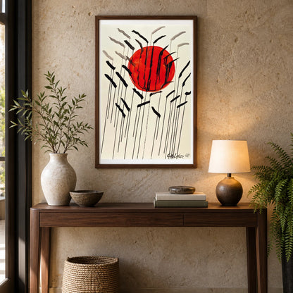 Cattails With Red Sun (1969) — Modern & Contemporary shown in a styled interior