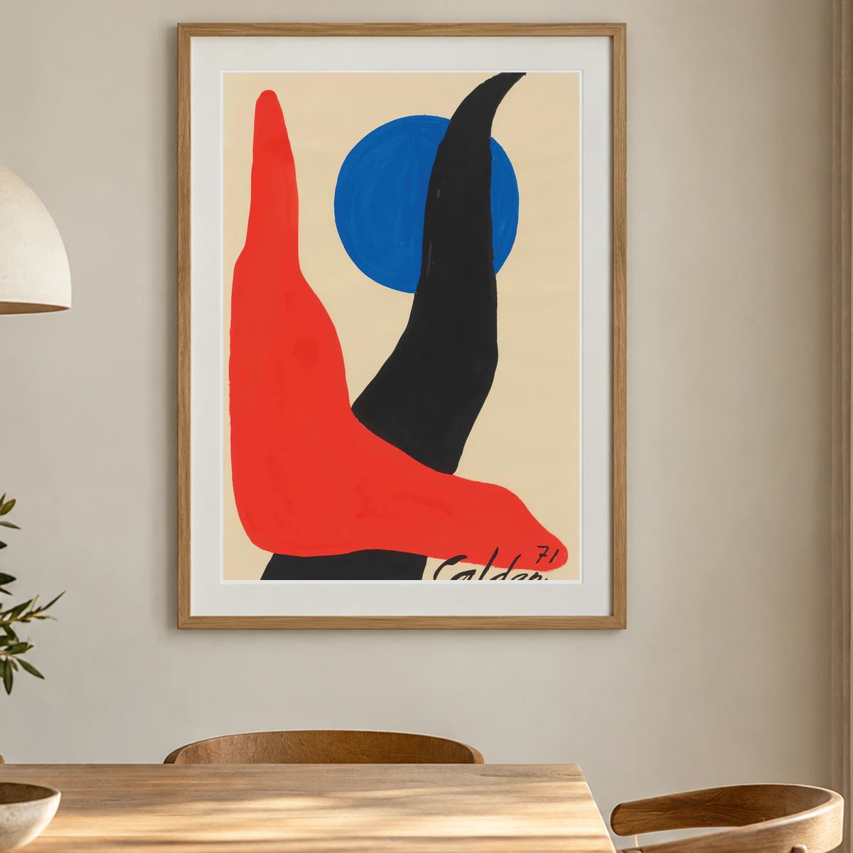 Red Boomerang, Blue Orb (1971) — Modern & Contemporary shown in a styled interior