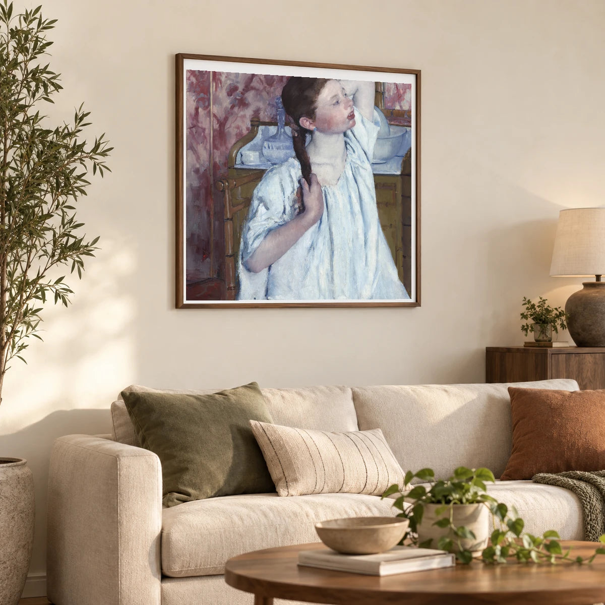 Girl Arranging Her Hair — Modern & Contemporary shown in a styled interior