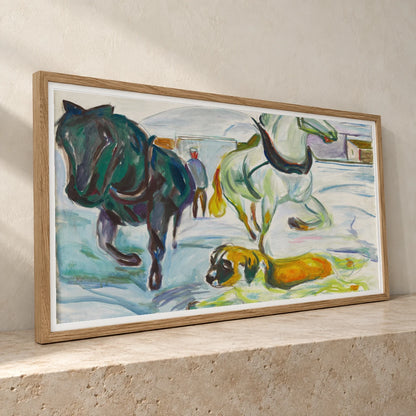 Horse Team And A St. Bernhard In The Snow (1923) — Edvard Munch edvard munch print by SaamCrafts
