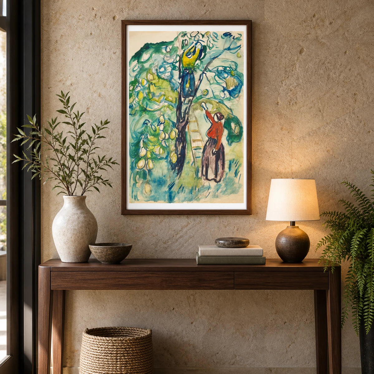 Kvinner Høster Frukt (ca 1920) — Edvard Munch shown in a styled interior
