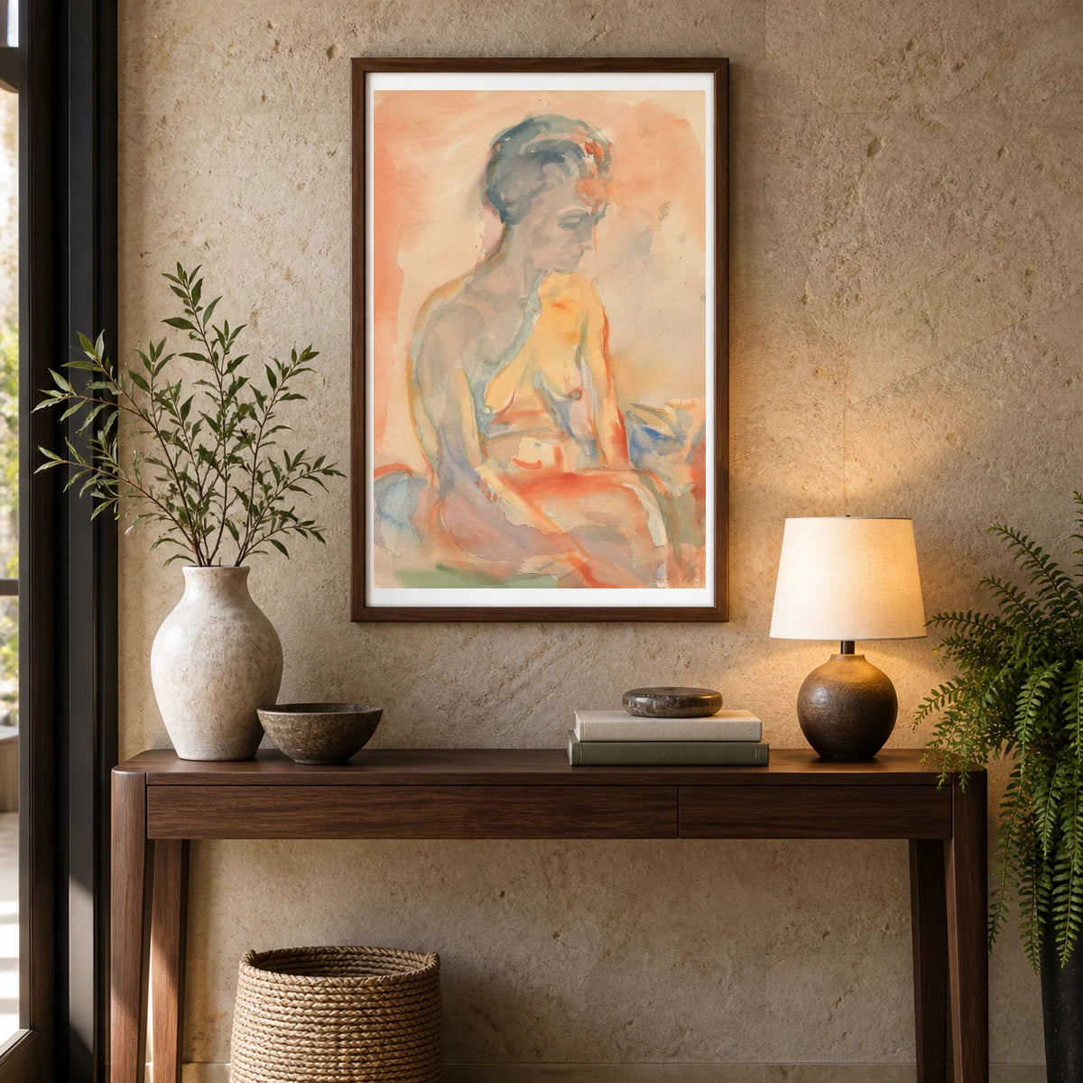 Sittende Kvinnelig Akt I Sidelys (1923 1933) — Edvard Munch shown in a styled interior