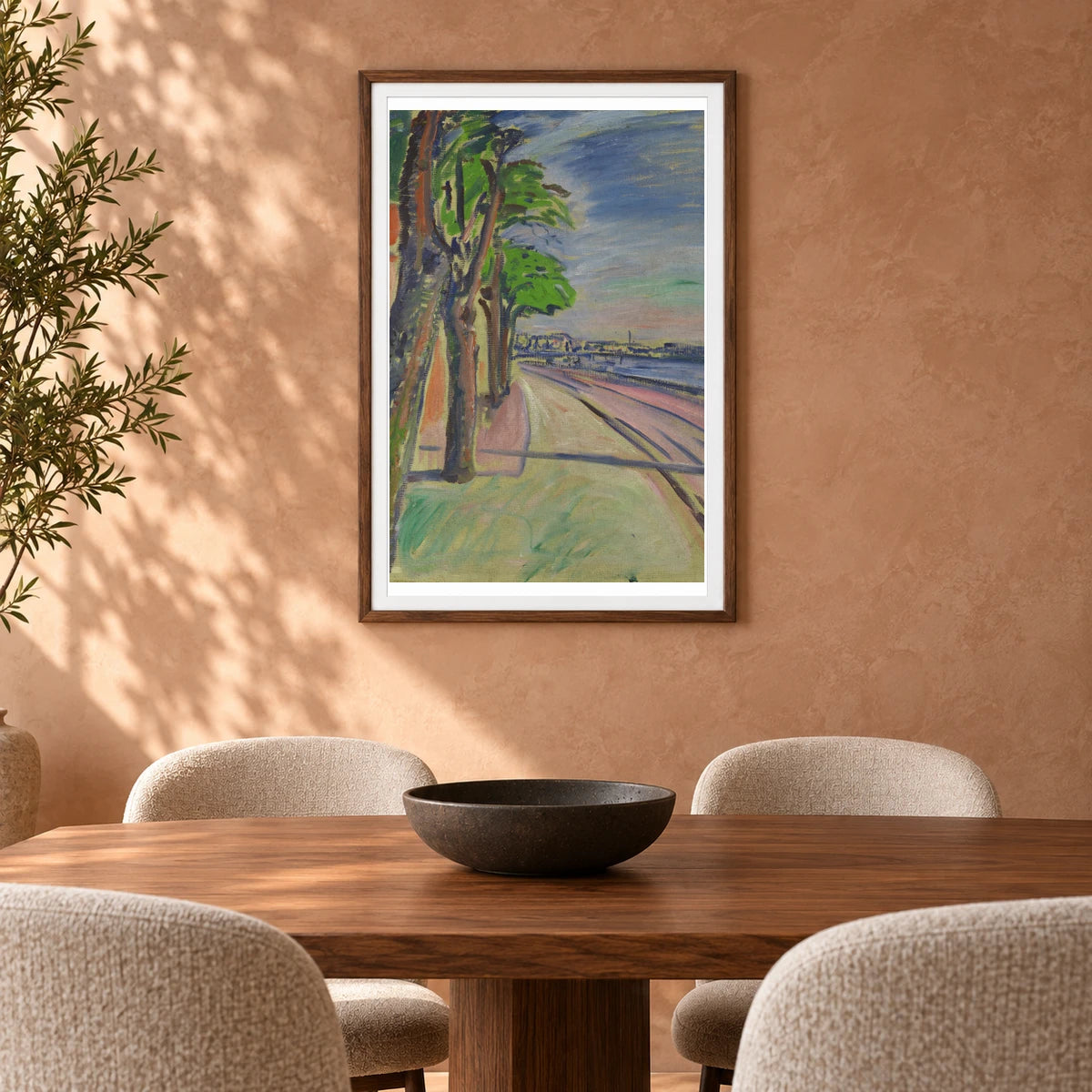 Trees By The Canal (1908) — Edvard Munch shown in a styled interior