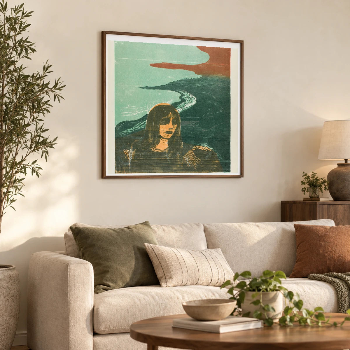 Woman’s Head Against The Shore — Edvard Munch shown in a styled interior