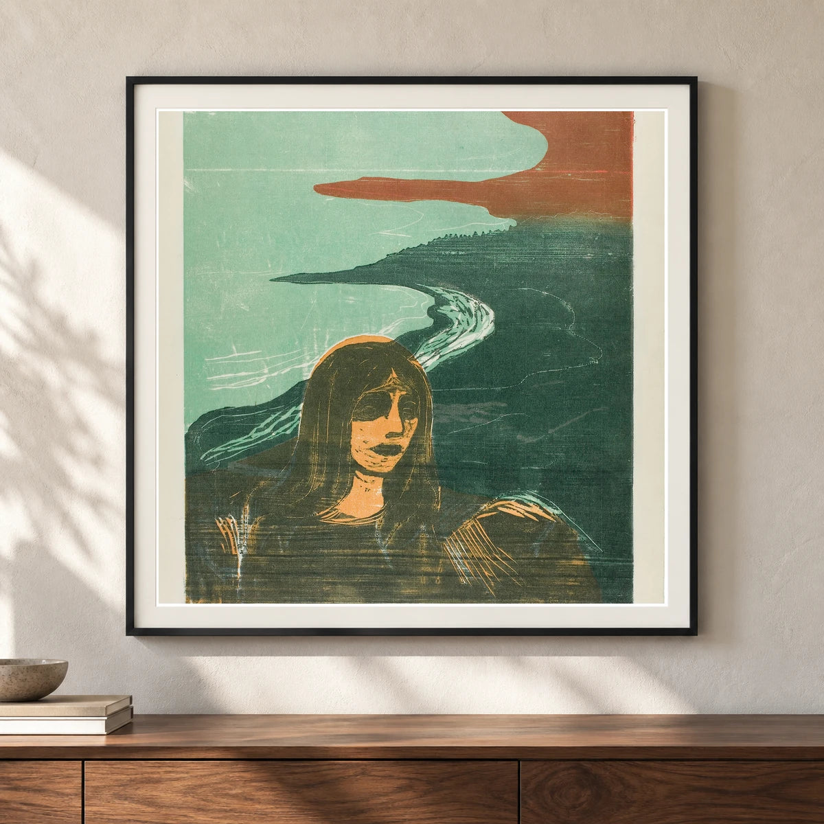 Woman’s Head Against The Shore — Edvard Munch shown in a styled interior