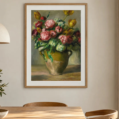 Vase De Pivoines (circa 1872) — Pierre-Auguste Renoir shown in a styled interior