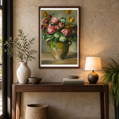 Vase De Pivoines (circa 1872) — Pierre-Auguste Renoir shown in a styled interior
