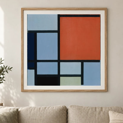 Composition (1921) — Piet Mondrian shown in a styled interior