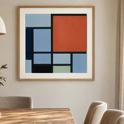 Composition (1921) — Piet Mondrian shown in a styled interior